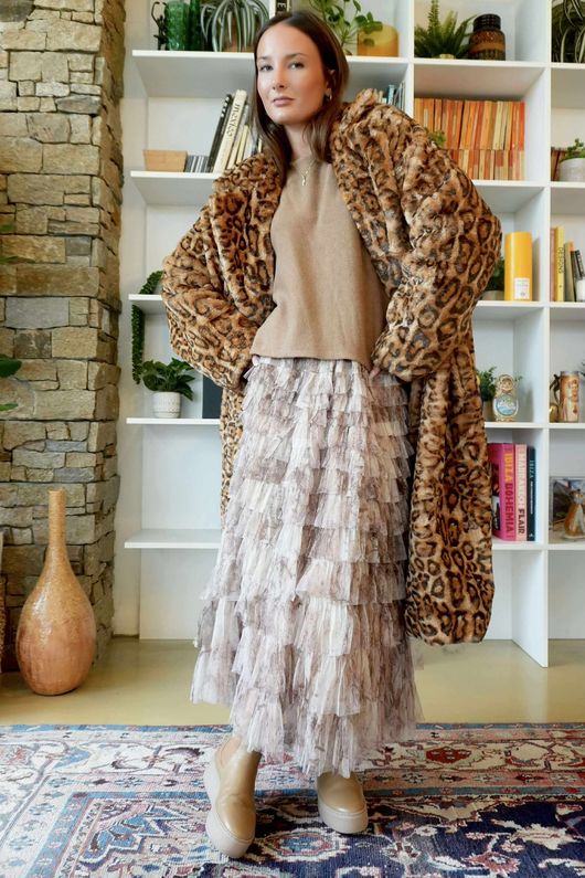 Ramone Marble Mesh Midaxi Skirt Earth /50=